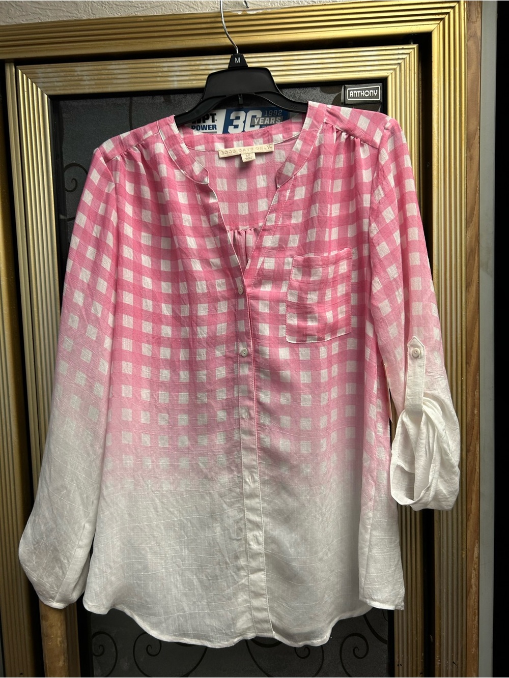 Pink & White Ombre Check Button-Front Blouse